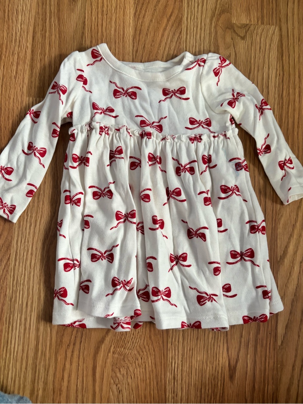 First Impressions White Long-Sleeve Dress with Red Bow Print